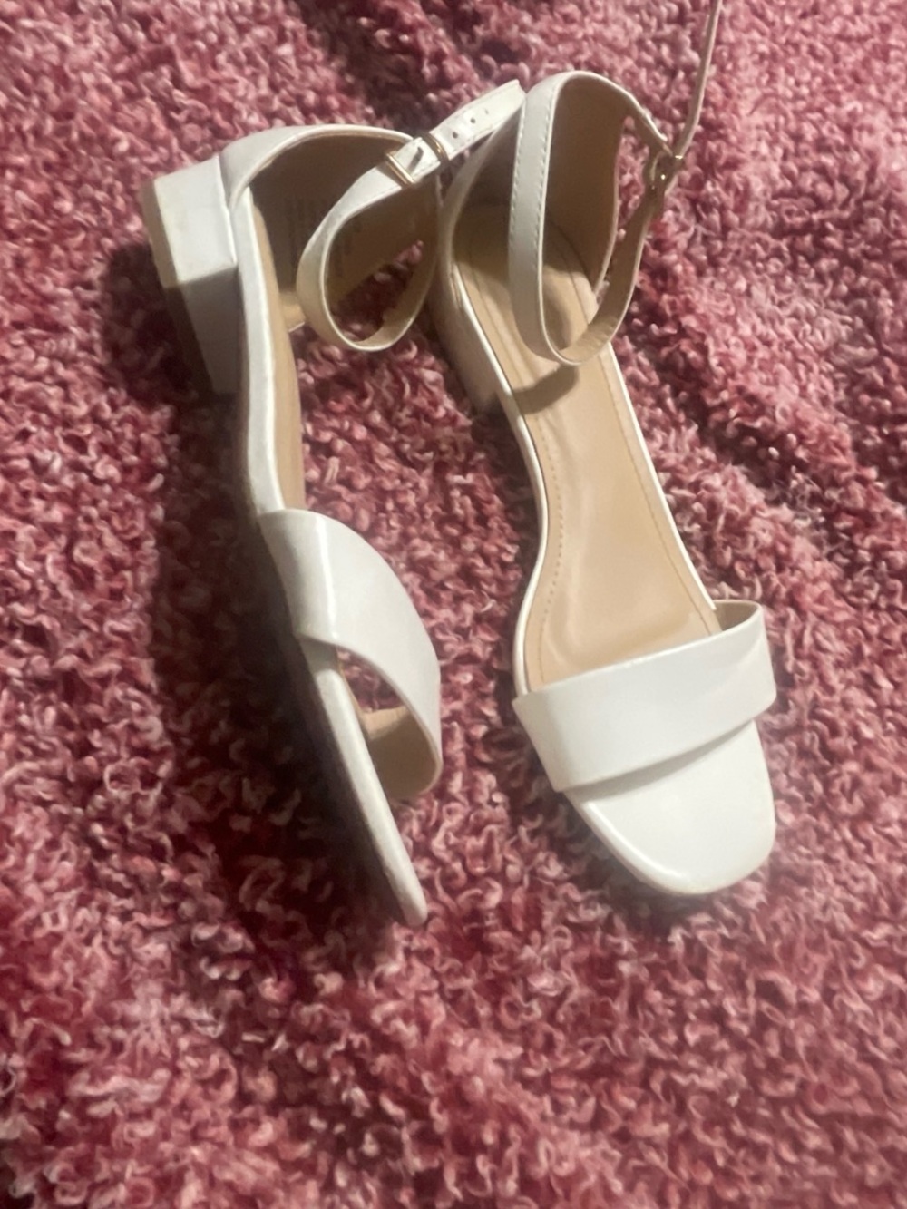 Women's White Ankle-Strap Block Heel Sandals